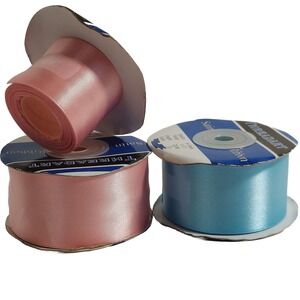 40+ Yds Threadart Satin Ribbon 1-1/2" Wide Solid Pink & Blue Spools 40m Plus Lot